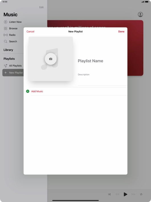 Press the text input field and key in a name for the playlist.