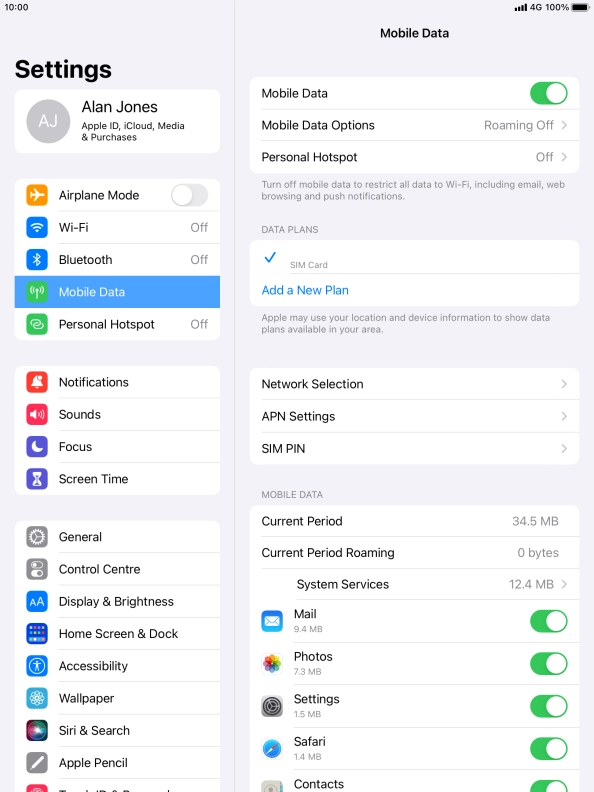 Press Mobile Data Options.