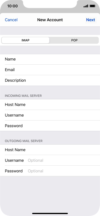Press Username and key in the username for your email account. Please note that if you're using Vodafone's outgoing server, leave the username field empty.