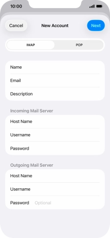 Press Password and key in the password for your email account. Please note that if you're using Vodafone's outgoing server, leave the password field empty.