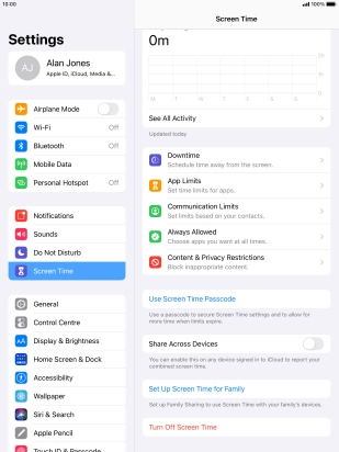 Press Turn Off Screen Time. Press Turn Off Screen Time.