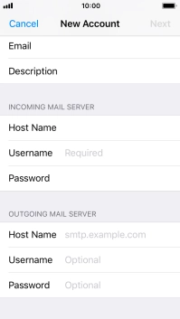 Press Username and key in the username for your email account. Press Username and key in the username for your email account.