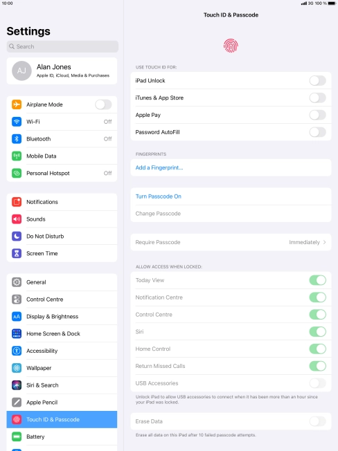 Press Turn Passcode On and key in a lock code of your own choice twice. Press Turn Passcode On and key in a lock code of your own choice twice.