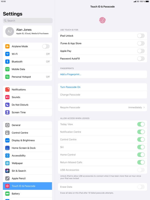Press Turn Passcode On and key in a lock code of your own choice twice. Press Turn Passcode On and key in a lock code of your own choice twice.
