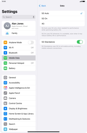 To turn on automatic switch between 5G and 4G, press 5G Auto.