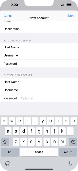 Press Password and key in the password for your email account. Please note that if you're using Vodafone's outgoing server, leave the password field empty. Press Password and key in the password for your email account. Please note that if you're using Vodafone's outgoing server, leave the password field empty.