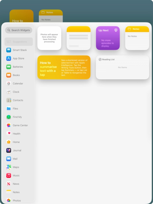 Press the required widget. Press the required widget.