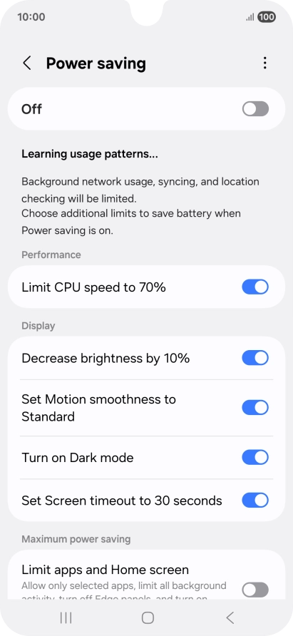Press the indicators next to the required settings.