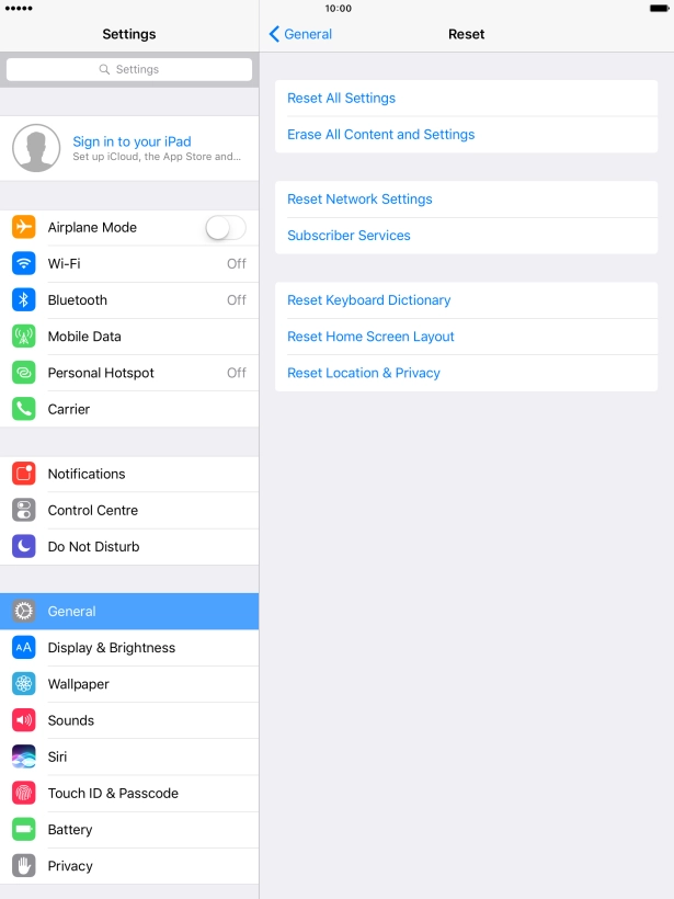 Press Reset All Settings. Press Reset All Settings.