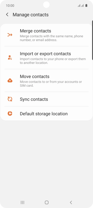 Press Import or export contacts. Press Import or export contacts.
