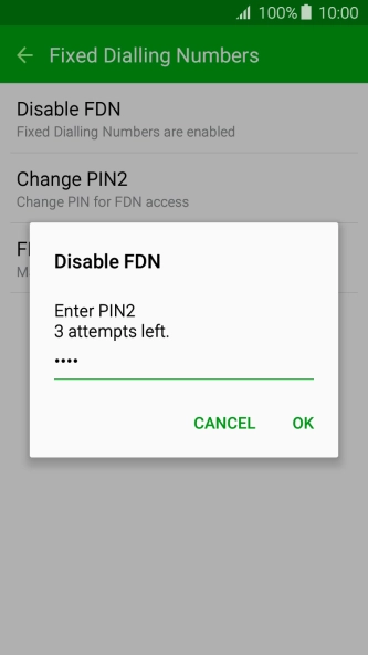 Key in your PIN2 and press OK.