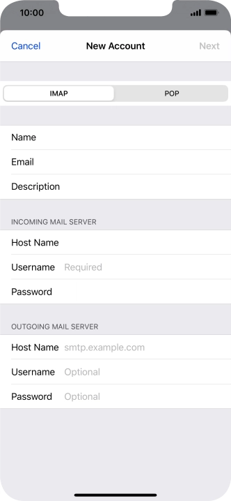 Press Username and key in the username for your email account. Press Username and key in the username for your email account.