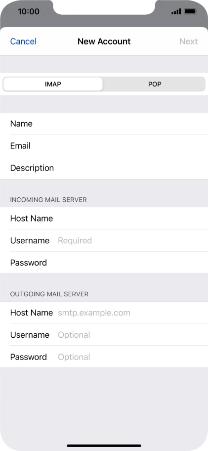 Press Username and key in the username for your email account. Press Username and key in the username for your email account.