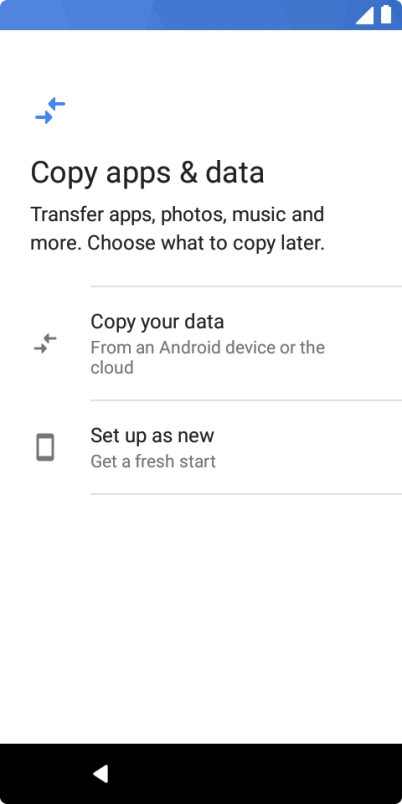 You can transfer the contents of another phone to your phone when it's activated for the first time and after a factory reset. When this screen is displayed, your phone is ready to transfer contents from another phone. You can transfer the contents of another phone to your phone when it's activated for the first time and after a factory reset. When this screen is displayed, your phone is ready to transfer contents from another phone.