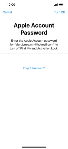 Key in the password for your Apple ID and press Turn Off. Wait a moment while the factory default settings are restored. Follow the instructions on the screen to set up your phone and prepare it for use.