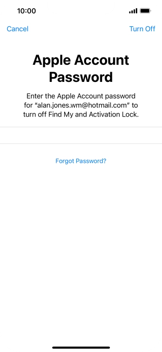 Key in the password for your Apple ID and press Turn Off. Wait a moment while the factory default settings are restored. Follow the instructions on the screen to set up your phone and prepare it for use.