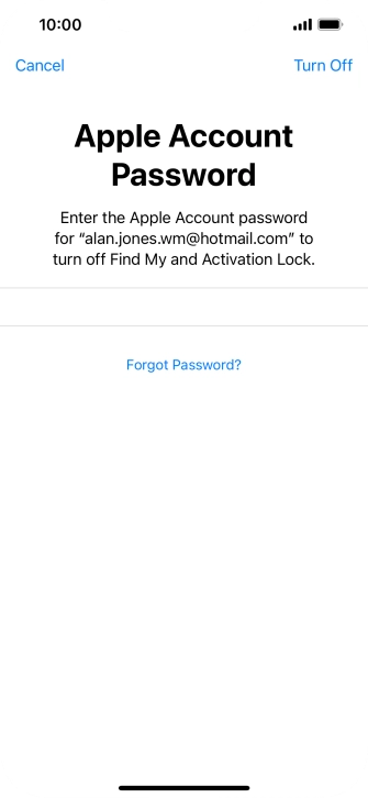 Key in the password for your Apple ID and press Turn Off. Wait a moment while the factory default settings are restored. Follow the instructions on the screen to set up your phone and prepare it for use.