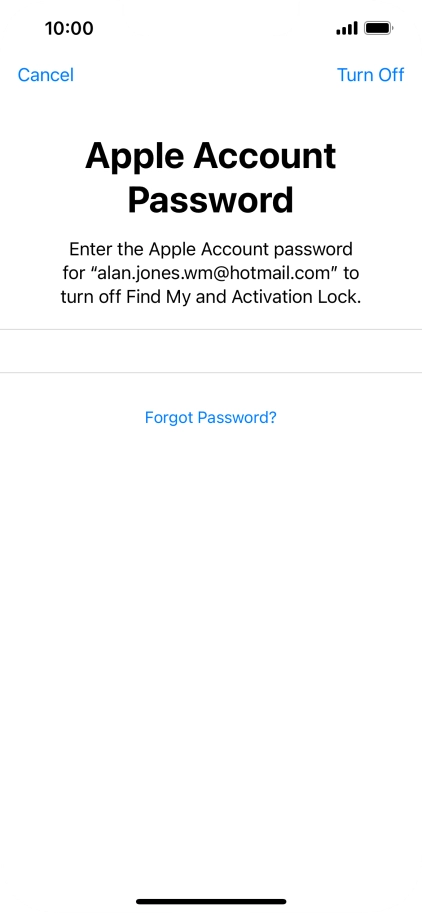 Key in the password for your Apple ID and press Turn Off. Wait a moment while the factory default settings are restored. Follow the instructions on the screen to set up your phone and prepare it for use.