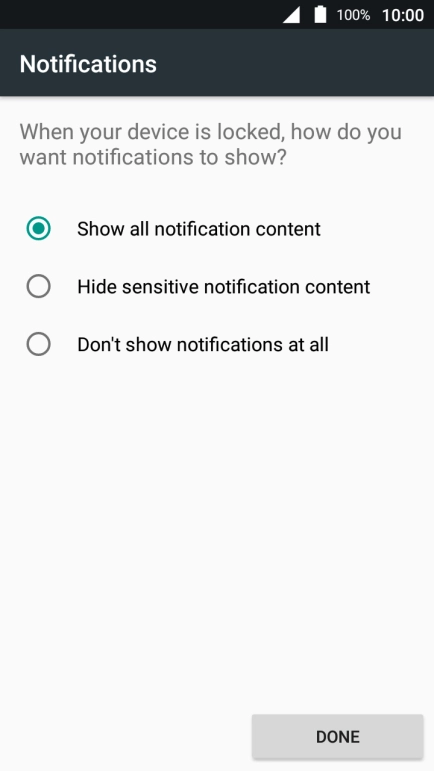Press the required setting.