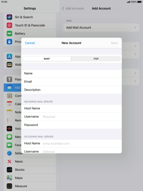 Press Username and key in the username for your email account.