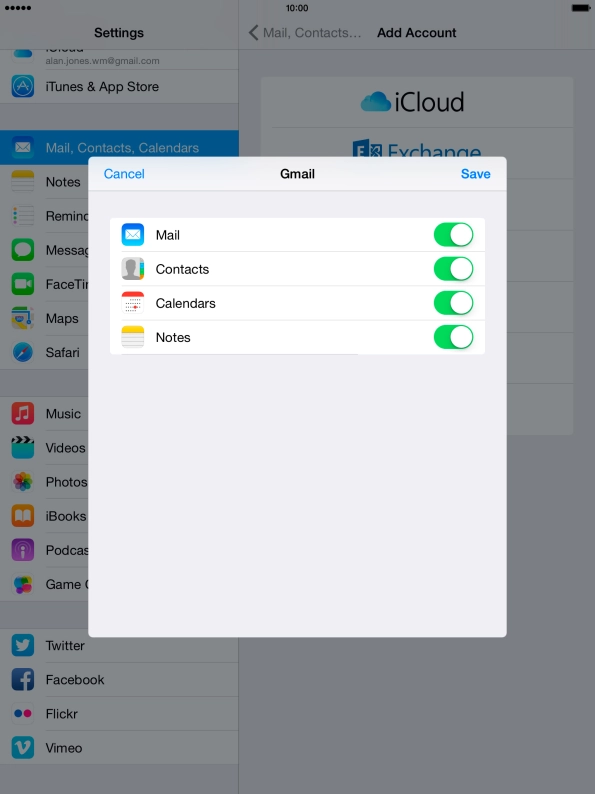 If this screen is displayed, you email account has been recognised and set up automatically. Follow the instructions on the screen to key in more information and finish setting up your tablet.