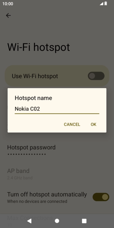 Key in the required Wi-Fi hotspot name and press OK.