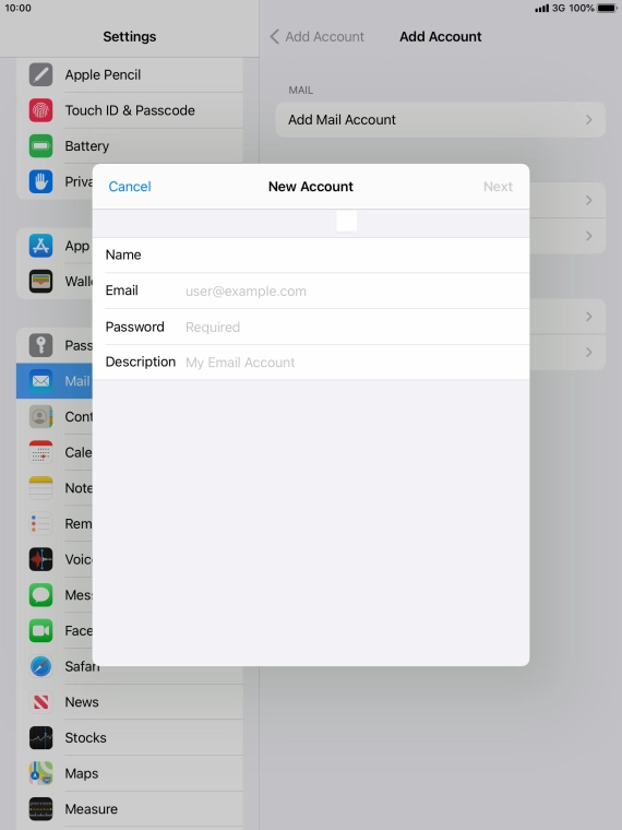 Press Email and key in your email address.