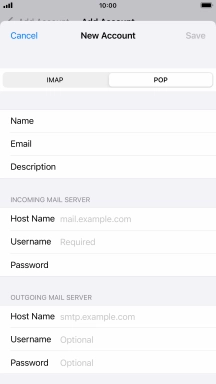 Press Host Name and key in the name of your email provider's incoming server. Press Host Name and key in the name of your email provider's incoming server.