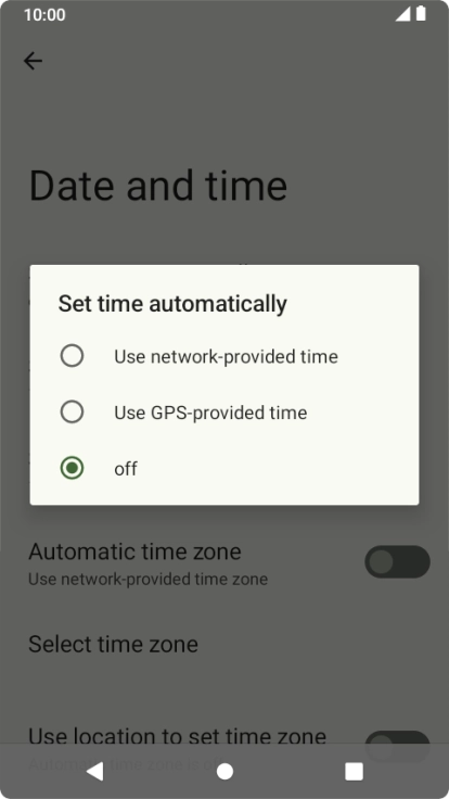Press Use network-provided time to turn on the function. Press Use network-provided time to turn on the function.