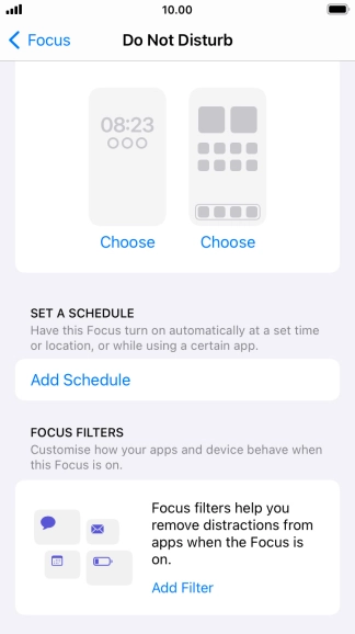 Press Add Schedule and follow the instructions on the screen to select settings for automatic activation of Do Not Disturb.