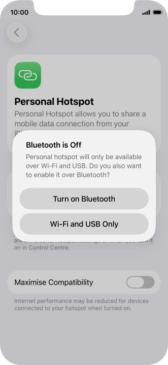 If Wi-Fi is turned on, press Wi-Fi and USB Only.