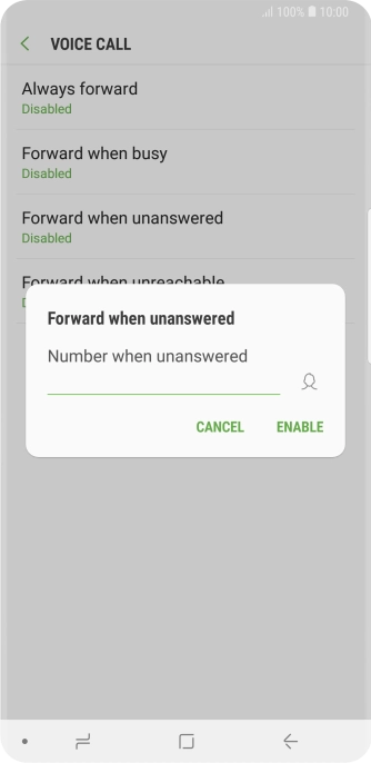 Key in (prefix) 5 (your phone number) and press ENABLE. Key in (prefix) 5 (your phone number) and press ENABLE.
