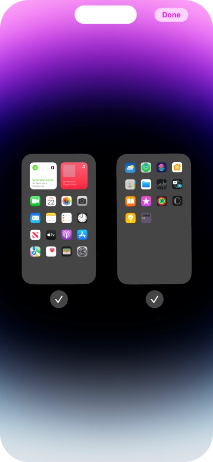 Press the fields below the required home screens to select or deselect them. Press the fields below the required home screens to select or deselect them.