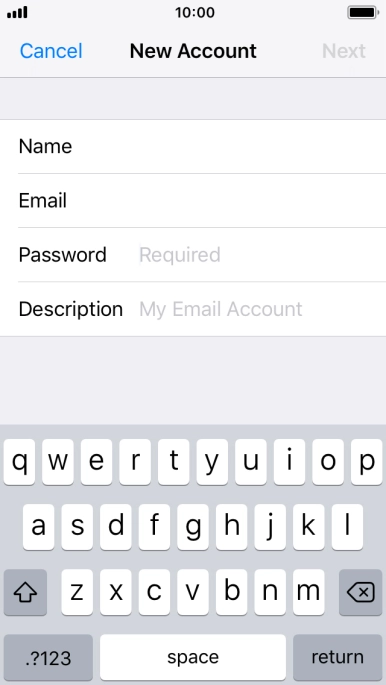 Press Password and key in the password for your email account. Press Password and key in the password for your email account.