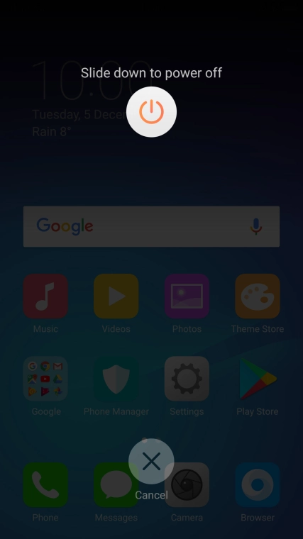 Press and drag the power off icon downwards.