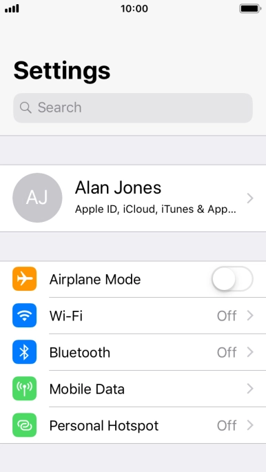 Press your Apple ID. Press your Apple ID.