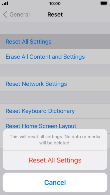 Press Reset All Settings. Press Reset All Settings.