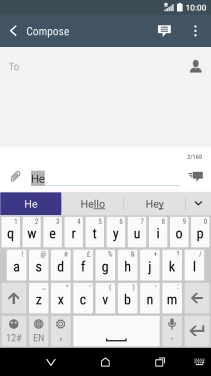 The word suggestions are displayed as you write. Press the required word to insert it.