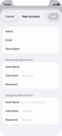 Press Username and key in the username for your email account.