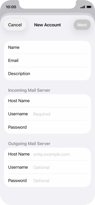 Press Username and key in the username for your email account.