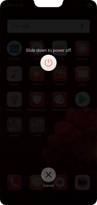 Press and drag the power off icon downwards. Press and drag the power off icon downwards.