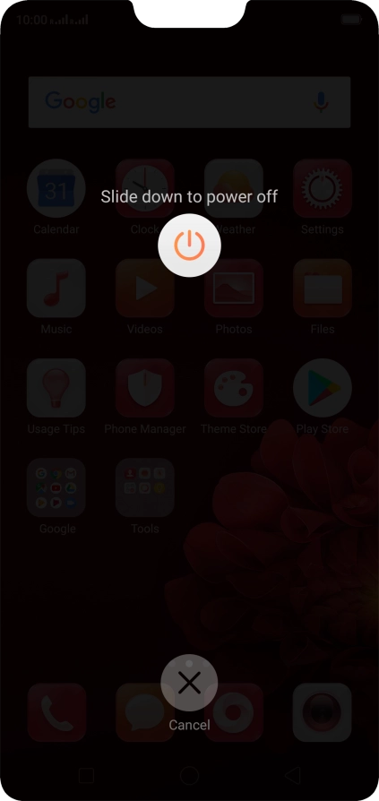 Press and drag the power off icon downwards. Press and drag the power off icon downwards.