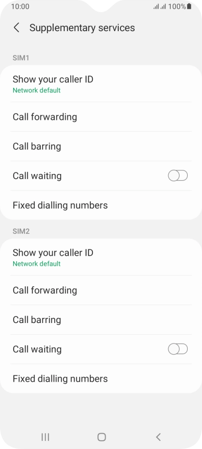 Press Fixed dialling numbers below the required SIM.