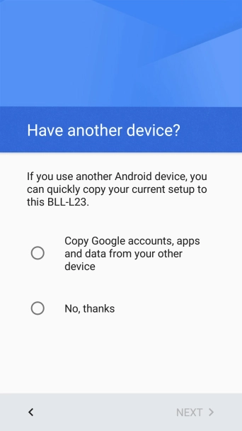 You can transfer the contents of another phone to your phone when it's activated for the first time and after a factory reset. When this screen is displayed, your phone is ready to transfer contents from another phone.