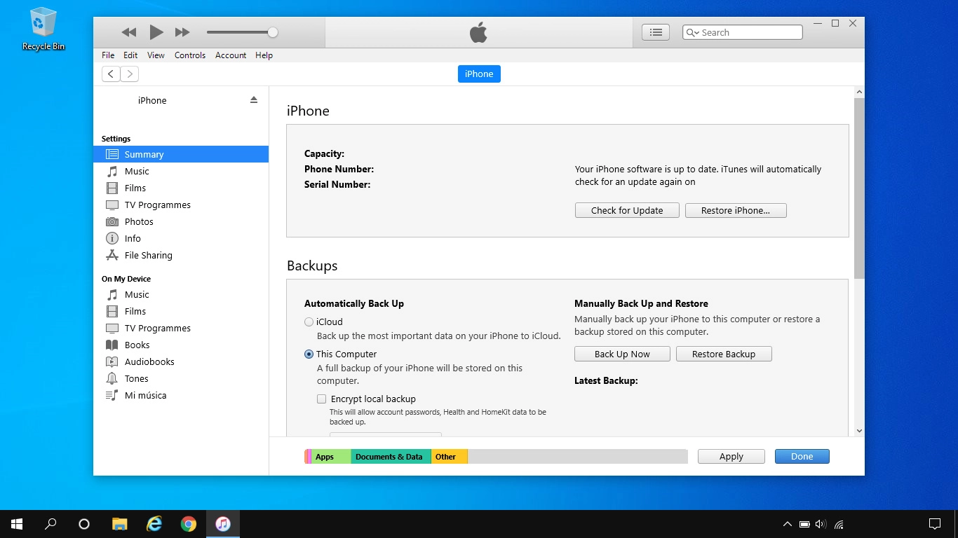 Click Back Up Now and wait while the phone memory is backed up.