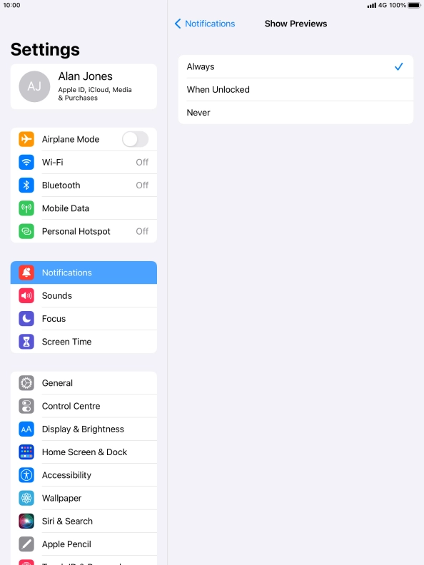 To select notification preview on the lock screen, press Always. To select notification preview on the lock screen, press Always.