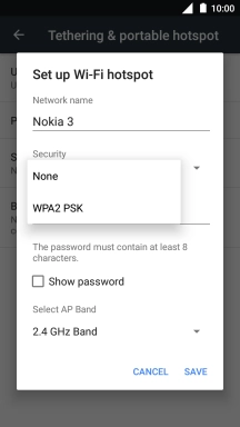 Press WPA2 PSK to password protect your Wi-Fi hotspot.