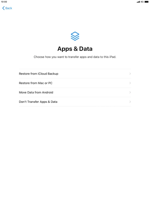Press Don't Transfer Apps & Data and follow the instructions on the screen to finish the activation. Press Don't Transfer Apps & Data and follow the instructions on the screen to finish the activation.