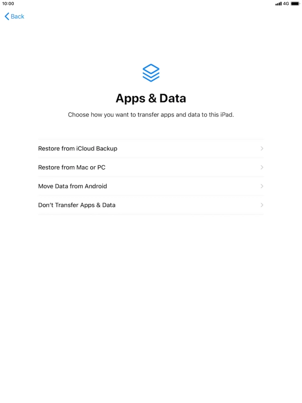 Press Don't Transfer Apps & Data and follow the instructions on the screen to finish the activation. Press Don't Transfer Apps & Data and follow the instructions on the screen to finish the activation.
