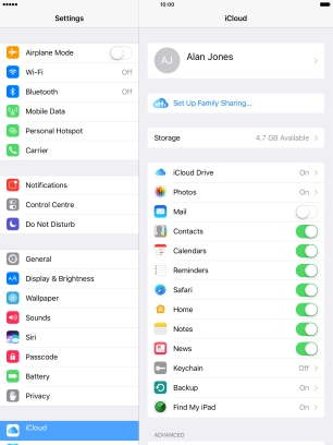 Press iCloud Drive.
